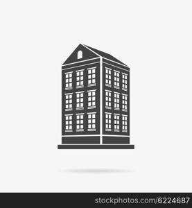 Skyscraper logo building icon. Black building and isolated skyscraper, tower and office city architecture, house business building logo, apartment office vector illustration