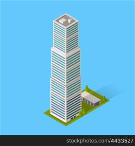 Skyscraper logo building icon. Building and isolated skyscraper, tower and office city architecture, house business building logo, apartment office vector illustration