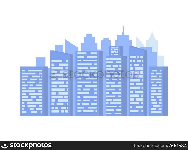 Skyscraper or high building with windows, dwelling decoration on white, geometric modern symbol, home or office with glass, exterior of house vector. High Building with Window, House or Office Vector