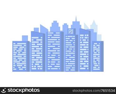 Skyscraper or high building with windows, dwelling decoration on white, geometric modern symbol, home or office with glass, exterior of house vector. High Building with Window, House or Office Vector