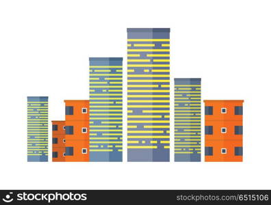 Skyscrapers and Buildings. Asian Multistorey House. Set of skyscrapers and buildings. Asian multi storey houses isolated on white. Editable elements for your design. City architecture. Part of series of travelling around the world. Vector illustration