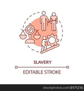 Slavery red concept icon. Kidnapping and human trafficking. Injustice. Justice issue abstract idea thin line illustration. Isolated outline drawing. Editable stroke. Arial, Myriad Pro-Bold fonts used. Slavery red concept icon