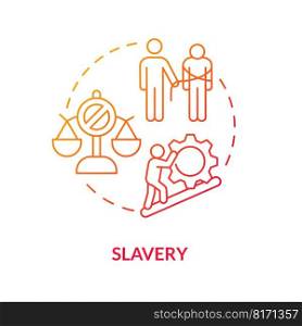 Slavery red gradient concept icon. Kidnapping and human trafficking. Injustice. Justice issue abstract idea thin line illustration. Isolated outline drawing. Myriad Pro-Bold font used. Slavery red gradient concept icon