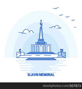 SLAVIN MEMORIAL Blue Landmark. Creative background and Poster Template