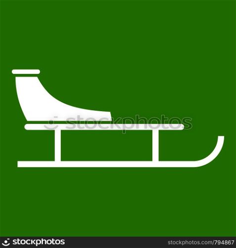 Sled icon white isolated on green background. Vector illustration. Sled icon green