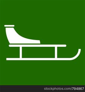 Sled icon white isolated on green background. Vector illustration. Sled icon green