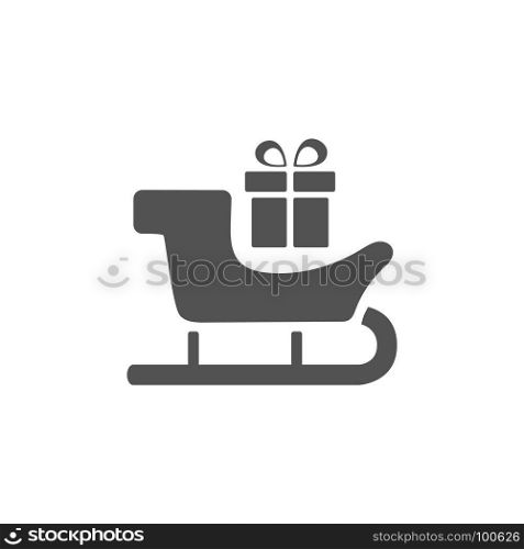 Sled icon with gift on white background