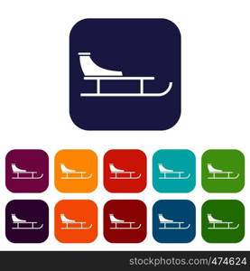 Sled icons set vector illustration in flat style In colors red, blue, green and other. Sled icons set