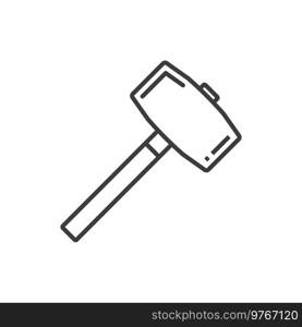 Sledgehammer metal hammer isolated mining tool outline icon. Vector building construction tool with large flat metal head with handle, line art sign. Drilling hammer symbol, mini-sledge or thor hammer. Metal sledge isolated drilling hammer outline icon