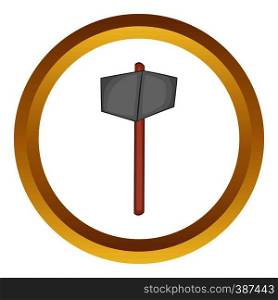 Sledgehammer vector icon in golden circle, cartoon style isolated on white background. Sledgehammer vector icon