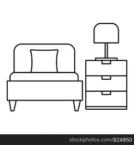 Sleep bed room icon. Outline illustration of sleep bed room vector icon for web design isolated on white background. Sleep bed room icon, outline style