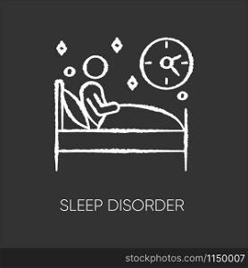 Sleep deprivation chalk icon. Insomnia. Man alone in bed. Awake at night. Sleepless. Disturbed sleep. Nightmare and night terror. Dyssomnia. Mental disorder. Isolated vector chalkboard illustration