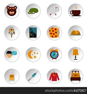 Sleep icons set in flat style isolated vector icons set illustration. Sleep icons set in flat style