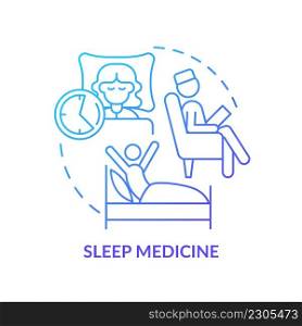 Sleep medicine blue gradient concept icon. Insomnia disorder treatment. Service of medical center abstract idea thin line illustration. Isolated outline drawing. Myriad Pro-Bold font used. Sleep medicine blue gradient concept icon