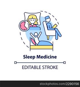 Sleep medicine concept icon. Insomnia treatment. Service of medical center abstract idea thin line illustration. Isolated outline drawing. Editable stroke. Arial, Myriad Pro-Bold fonts used. Sleep medicine concept icon