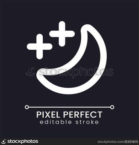 Sleep mode pixel perfect white linear ui icon for dark theme. Shift to silent mode. Vector line pictogram. Isolated user interface symbol for night mode. Editable stroke. Poppins font used. Sleep mode pixel perfect white linear ui icon for dark theme