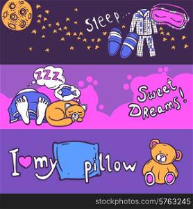 Sleep time horizontal banner set with hand drawn elements isolated vector illustration