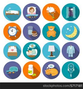 Sleep time icons flat set with window milk and cookies isolated vector illustration