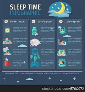 Sleep time infographic set with comfortable night dreaming vector illustration. Sleep Time Infographics