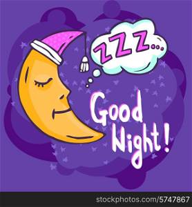 Sleep time poster with hand drawn moon on dark background vector illustration