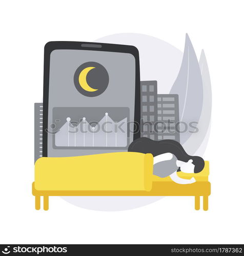 Sleep tracking abstract concept vector illustration. Sleeping app recommendation, wearable digital tracker, in-bed sleep quality monitor, gadget recording pattern, power nap abstract metaphor.. Sleep tracking abstract concept vector illustration.