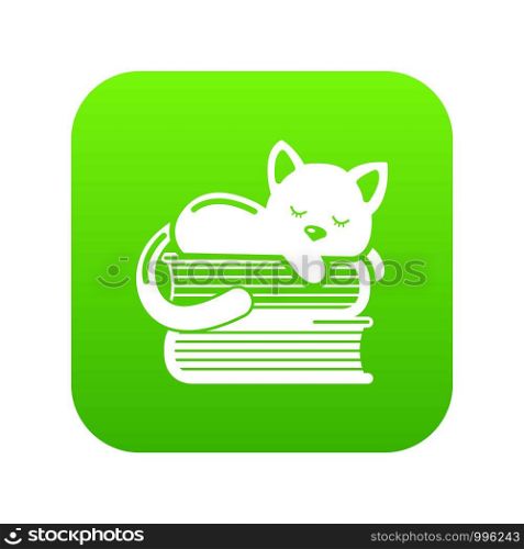 Sleeping cat icon green vector isolated on white background. Sleeping cat icon green vector