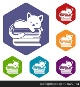 Sleeping cat icons vector colorful hexahedron set collection isolated on white. Sleeping cat icons vector hexahedron