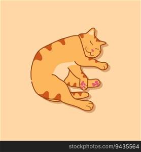 Sleeping ginger cat in a relaxed position. Cute red tabby cat sleeps. Vector illustration