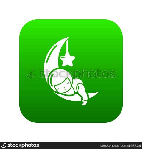 Sleeping girl icon green vector isolated on white background. Sleeping girl icon green vector