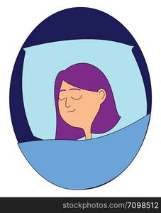 Sleeping girl with purple hair, illustration, vector on white background.