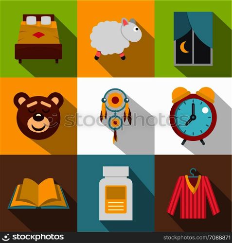 Sleeping icon set. Flat style set of 9 sleeping vector icons for web design. Sleeping icon set, flat style
