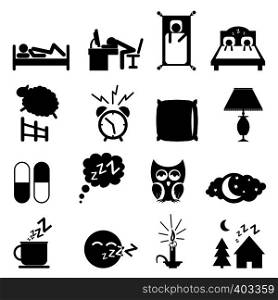 Sleeping icons set isolated on white background. Sleeping icons set