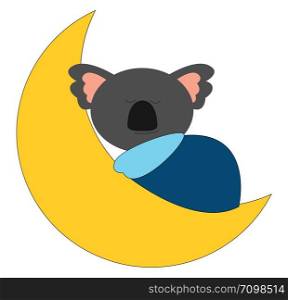 Sleeping koala on moon, illustration, vector on white background.