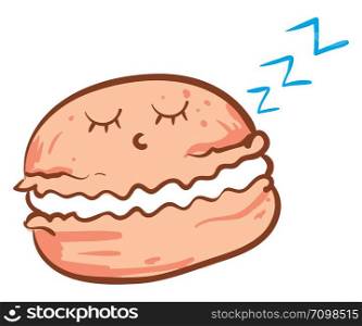 Sleeping macaron, illustration, vector on white background.