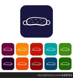 Sleeping mask icons set vector illustration in flat style In colors red, blue, green and other. Sleeping mask icons set flat
