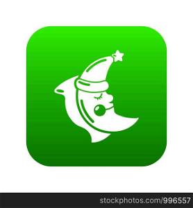 Sleeping moon icon green vector isolated on white background. Sleeping moon icon green vector