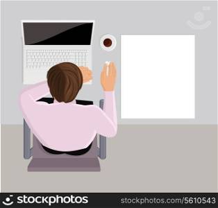 Sleeping on the laptop on workplace in business office top view vector illustration