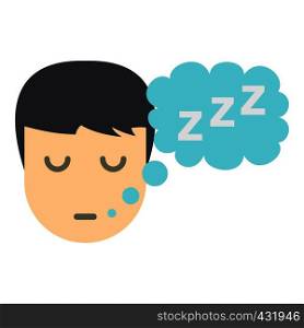Sleeping person with thought bubble of z icon flat isolated on white background vector illustration. Sleeping person with thought bubble of z icon