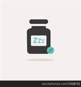 Sleeping pills. Icon with shadow on a beige background. Pharmacy flat vector illustration