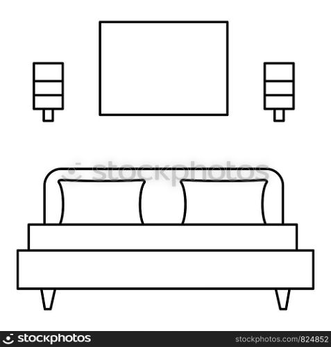 Sleeping room bed icon. Outline illustration of sleeping room bed vector icon for web design isolated on white background. Sleeping room bed icon, outline style