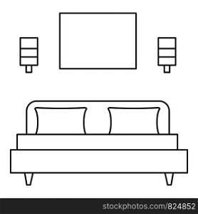 Sleeping room bed icon. Outline illustration of sleeping room bed vector icon for web design isolated on white background. Sleeping room bed icon, outline style