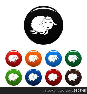 Sleeping sheep icons set 9 color vector isolated on white for any design. Sleeping sheep icons set color