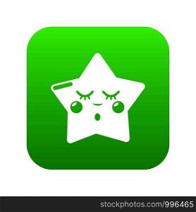 Sleeping star icon green vector isolated on white background. Sleeping star icon green vector