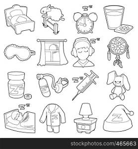 Sleeping symbols icons set. Outline illustration of 16 sleeping symbols vector icons for web. Sleeping symbols icons set, outline style