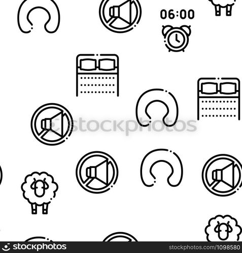 Sleeping Time Devices Seamless Pattern Vector Thin Line. Illustrations. Sleeping Time Devices Seamless Pattern Vector