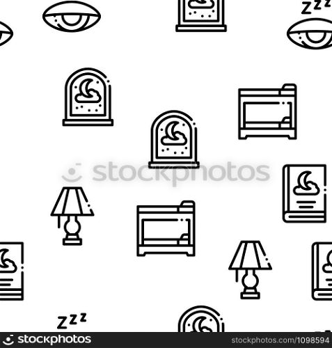 Sleeping Time Devices Seamless Pattern Vector Thin Line. Illustrations. Sleeping Time Devices Seamless Pattern Vector