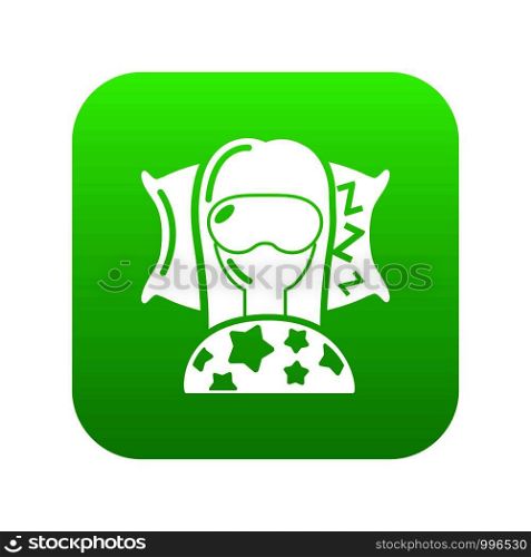 Sleeping woman icon green vector isolated on white background. Sleeping woman icon green vector