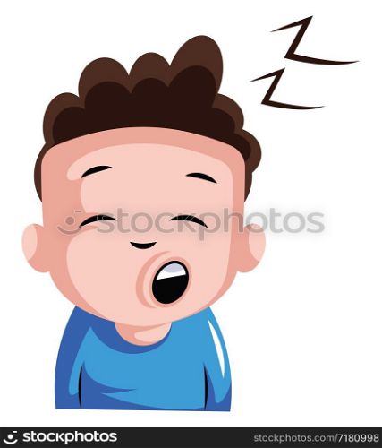 Sleepy boy in blue top illustration vector on white background