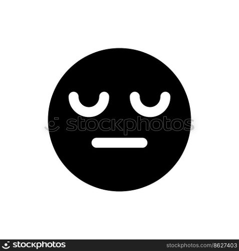 Sleepy face emoji black glyph ui icon. Indifferent emotion. Feelings expression. User interface design. Silhouette symbol on white space. Solid pictogram for web, mobile. Isolated vector illustration. Sleepy face emoji black glyph ui icon