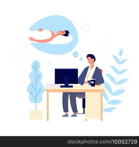 Sleepy man. Guy wishing sleep at office in morning. Tired adult sad person desirous rest. Cartoon vector manager at work character. Illustration person sleepy at work, tired man. Sleepy man. Guy wishing sleep at office in morning. Tired adult sad person desirous rest. Cartoon vector manager at work character